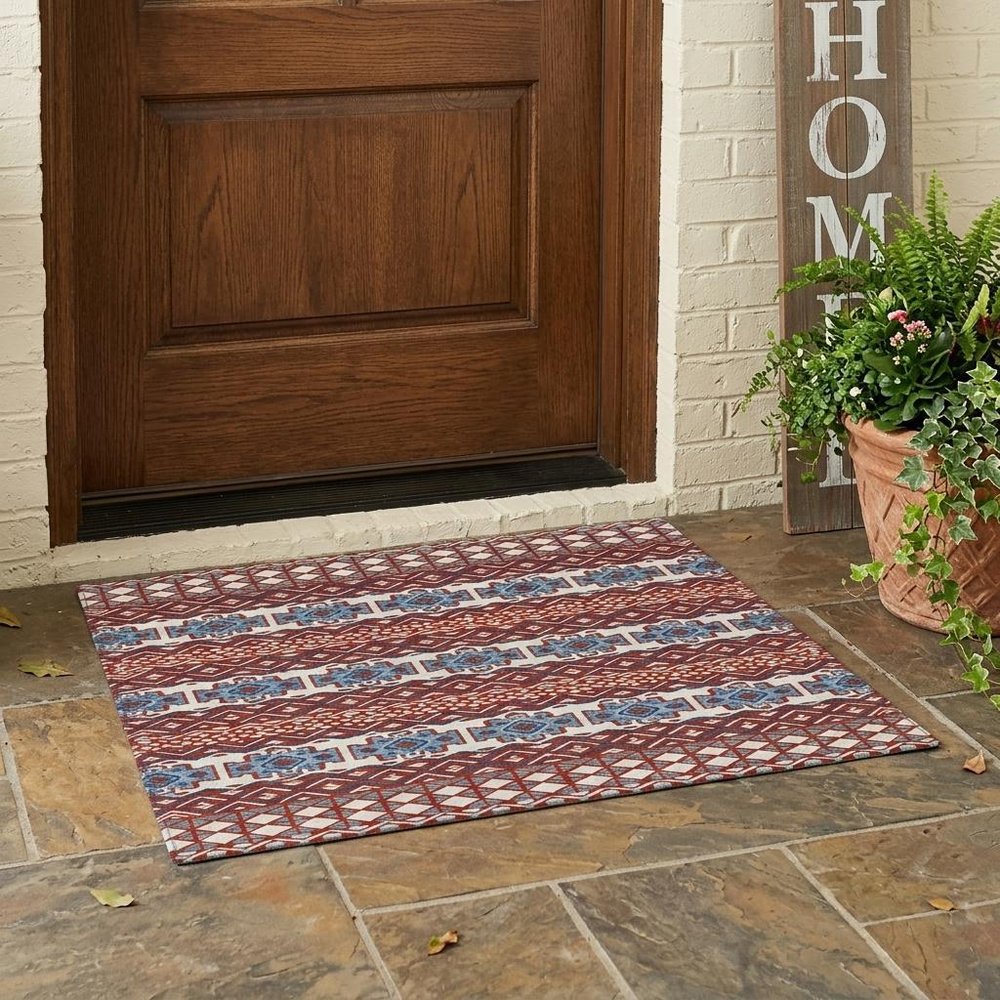 3' X 5' Red And Ivory Striped Washable Indoor Outdoor Area Rug HomeRoots