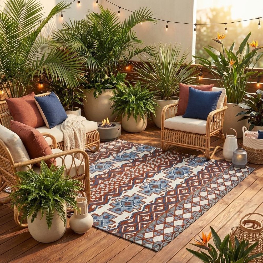 8' Red And Ivory Round Striped Washable Indoor Outdoor Area Rug HomeRoots