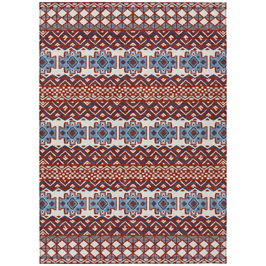 8' X 10' Red And Ivory Striped Washable Indoor Outdoor Area Rug