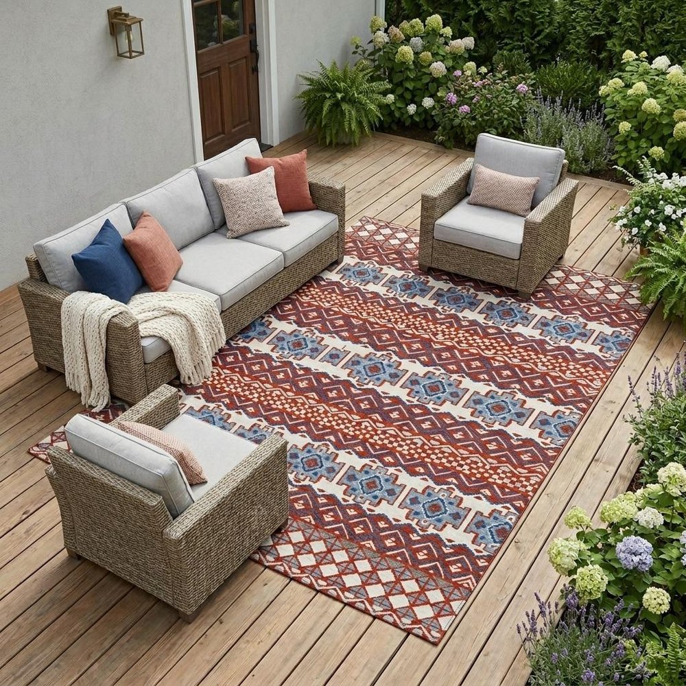 8' X 10' Red And Ivory Striped Washable Indoor Outdoor Area Rug HomeRoots