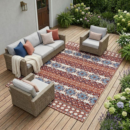 8' X 10' Red And Ivory Striped Washable Indoor Outdoor Area Rug HomeRoots