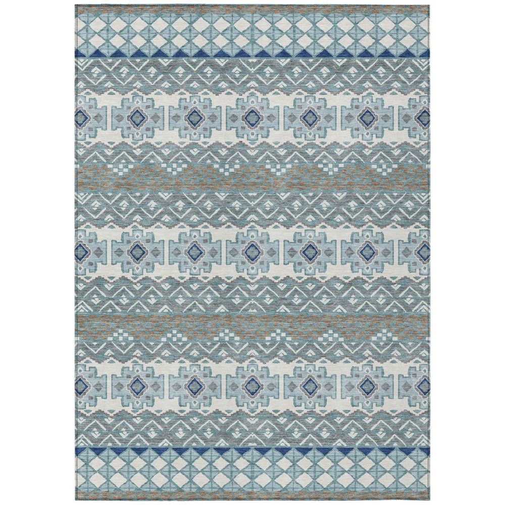 5' X 8' Teal Blue And Pewter Striped Washable Indoor Outdoor Area Rug HomeRoots