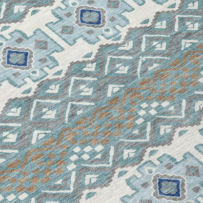 9' X 12' Teal Blue And Pewter Striped Washable Indoor Outdoor Area Rug HomeRoots