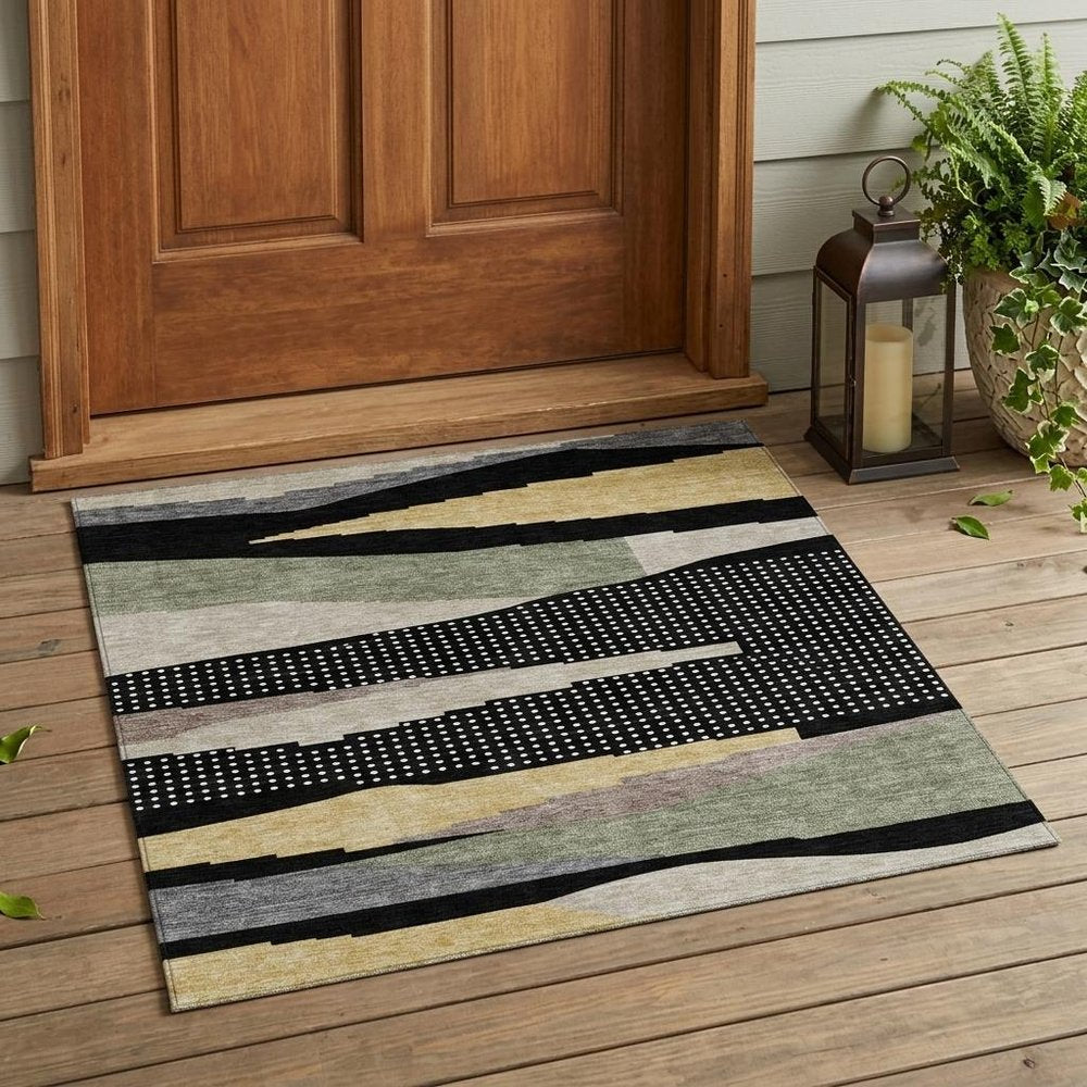 3' X 5' Black And Beige Abstract Washable Indoor Outdoor Area Rug HomeRoots
