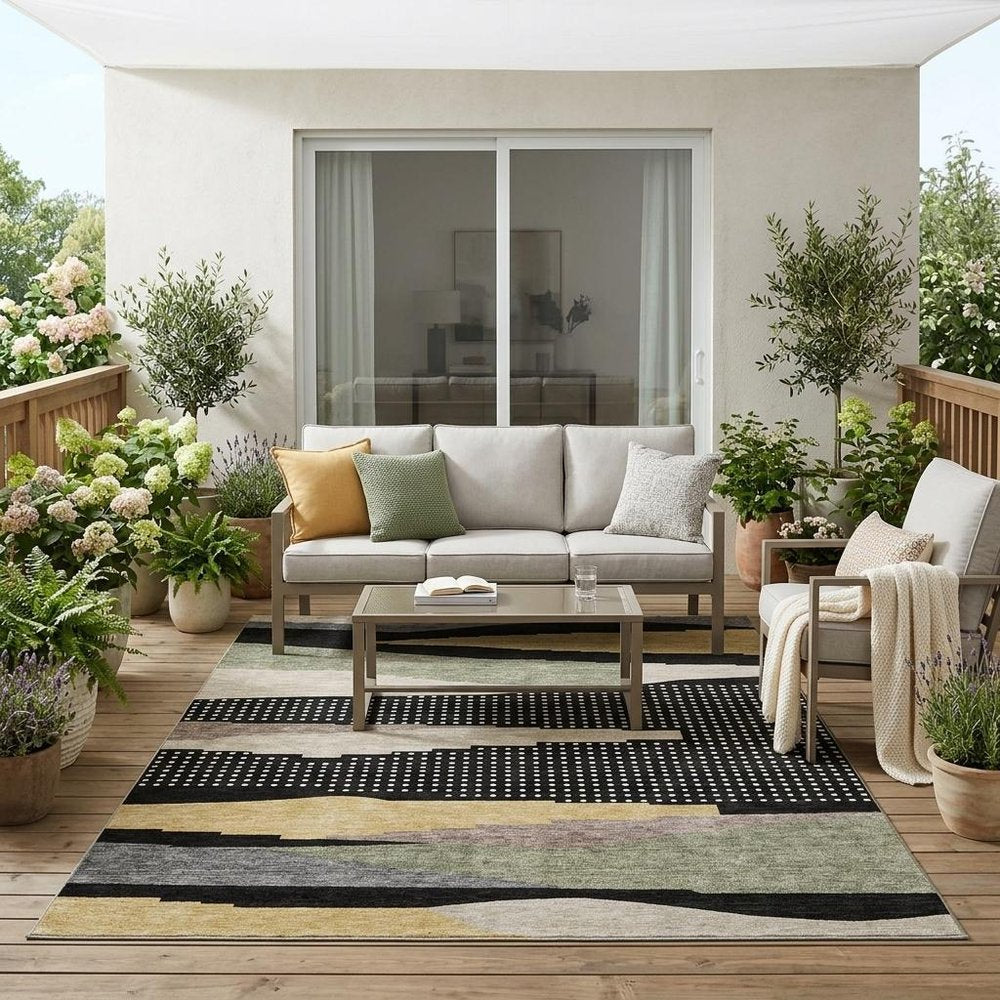 5' X 8' Black And Beige Abstract Washable Indoor Outdoor Area Rug HomeRoots