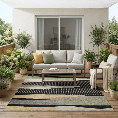 5' X 8' Black And Beige Abstract Washable Indoor Outdoor Area Rug HomeRoots
