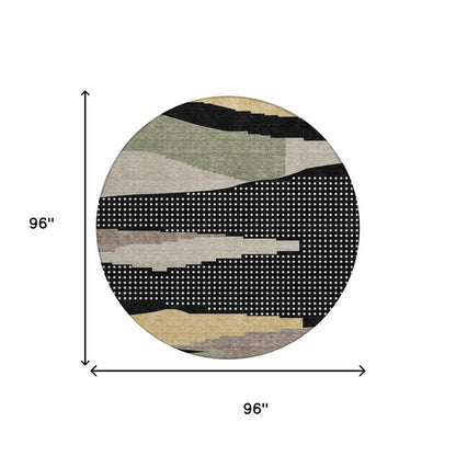 8' Black And Beige Round Abstract Washable Indoor Outdoor Area Rug HomeRoots