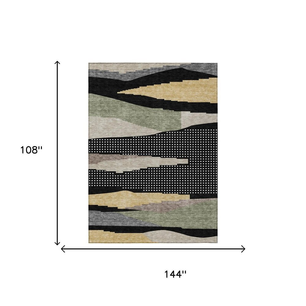 9' X 12' Black And Beige Abstract Washable Indoor Outdoor Area Rug HomeRoots