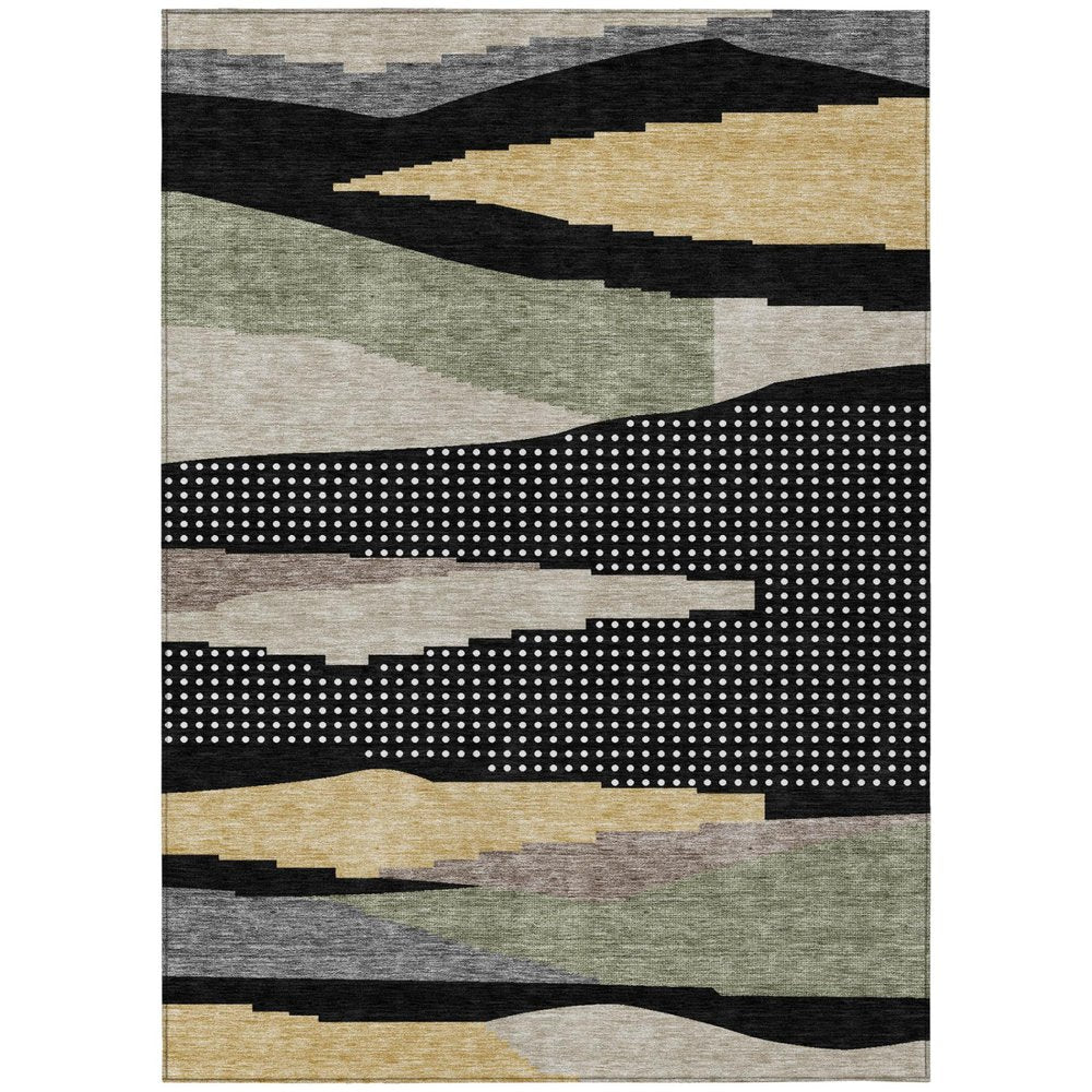 9' X 12' Black And Beige Abstract Washable Indoor Outdoor Area Rug HomeRoots