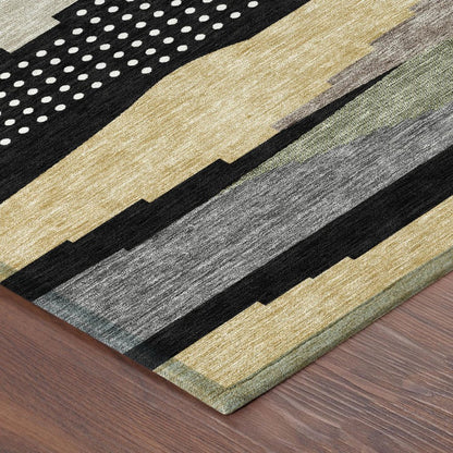 9' X 12' Black And Beige Abstract Washable Indoor Outdoor Area Rug HomeRoots