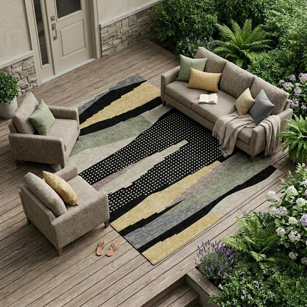 9' X 12' Black And Beige Abstract Washable Indoor Outdoor Area Rug HomeRoots