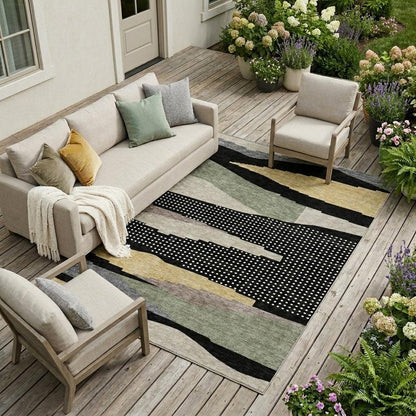 10' X 14' Black And Beige Abstract Washable Indoor Outdoor Area Rug HomeRoots
