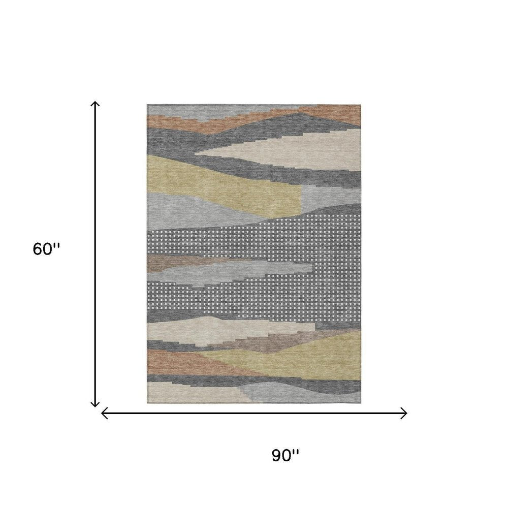 5' X 8' Gray And Pewter Abstract Washable Indoor Outdoor Area Rug HomeRoots