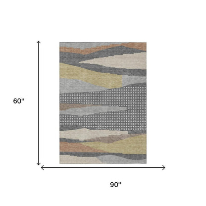 5' X 8' Gray And Pewter Abstract Washable Indoor Outdoor Area Rug HomeRoots