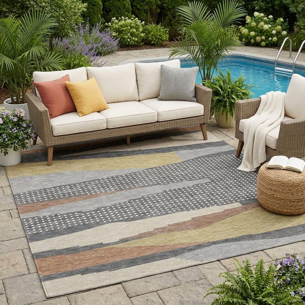 5' X 8' Gray And Pewter Abstract Washable Indoor Outdoor Area Rug HomeRoots