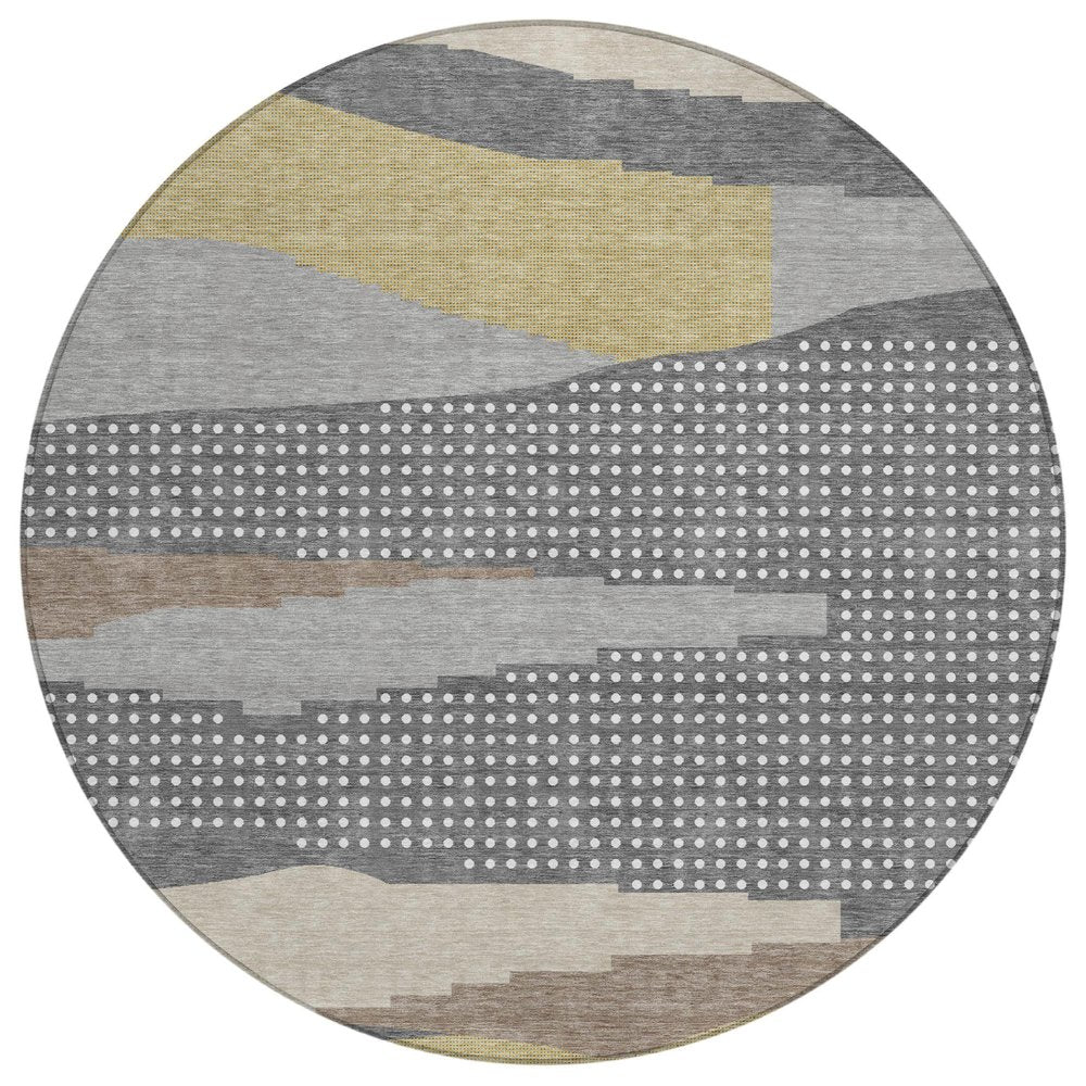 8' Gray And Pewter Round Abstract Washable Indoor Outdoor Area Rug HomeRoots