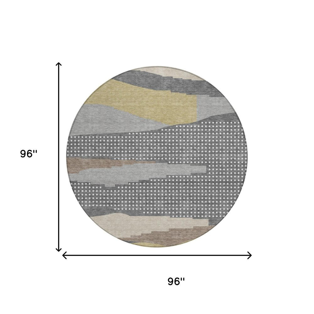 8' Gray And Pewter Round Abstract Washable Indoor Outdoor Area Rug HomeRoots