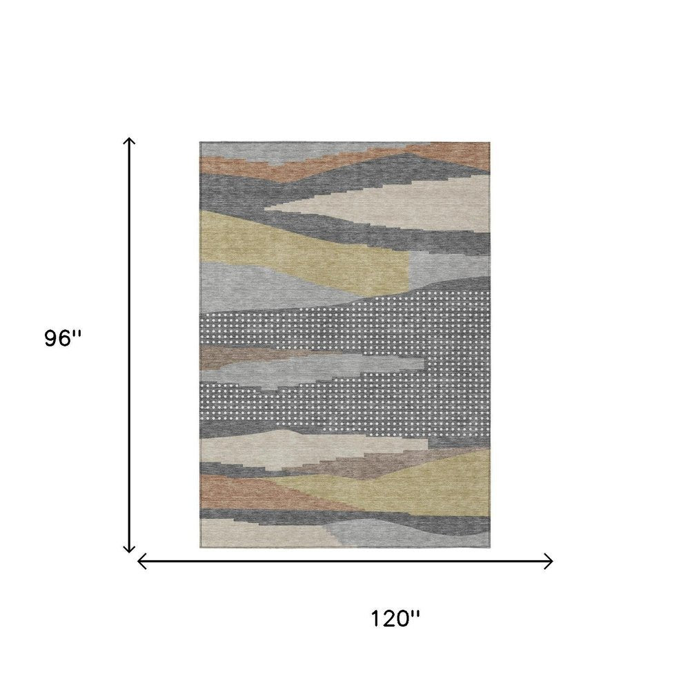 8' X 10' Gray And Pewter Abstract Washable Indoor Outdoor Area Rug HomeRoots