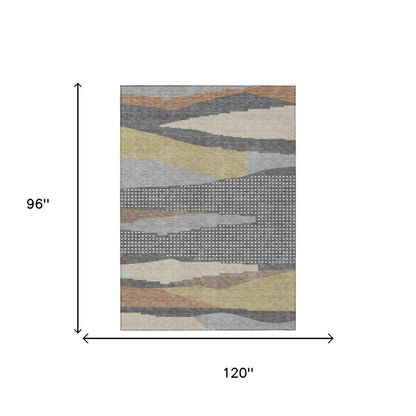 8' X 10' Gray And Pewter Abstract Washable Indoor Outdoor Area Rug HomeRoots