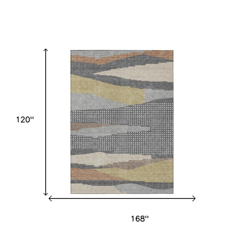 10' X 14' Gray And Pewter Abstract Washable Indoor Outdoor Area Rug HomeRoots