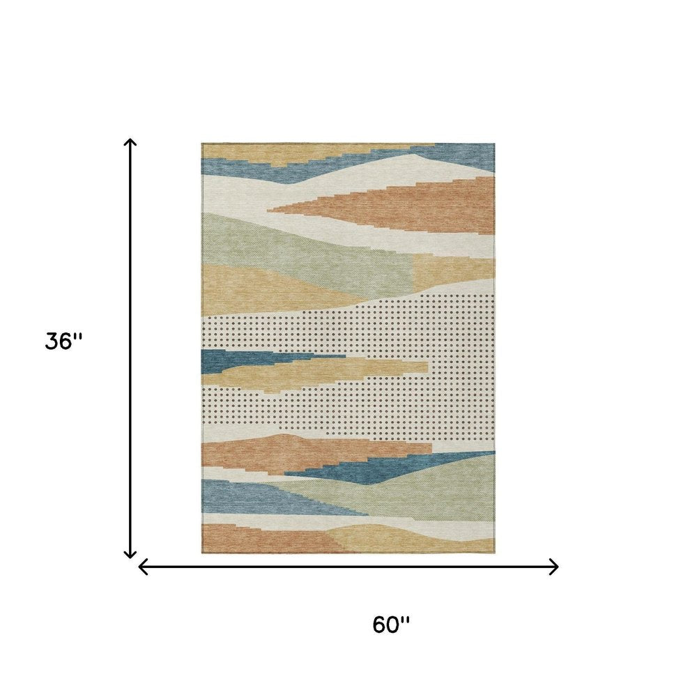 3' X 5' Ivory And Cream Abstract Washable Indoor Outdoor Area Rug HomeRoots