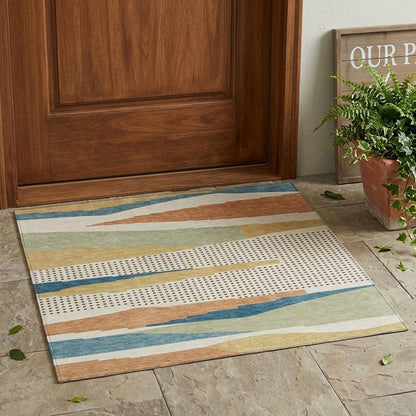 3' X 5' Ivory And Cream Abstract Washable Indoor Outdoor Area Rug HomeRoots