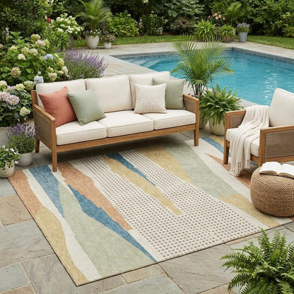 5' X 8' Ivory And Cream Abstract Washable Indoor Outdoor Area Rug HomeRoots