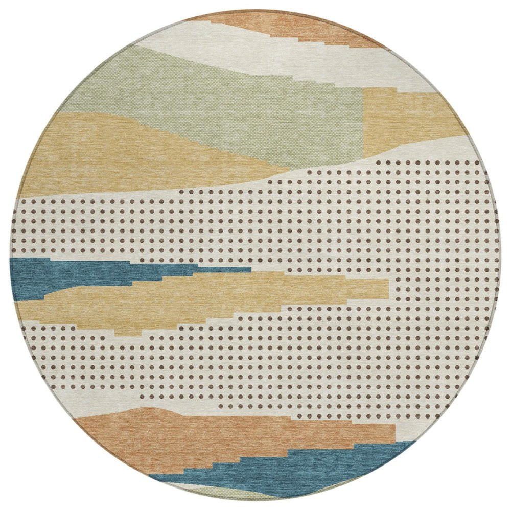 8' Ivory And Cream Round Abstract Washable Indoor Outdoor Area Rug HomeRoots