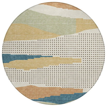 8' Ivory And Cream Round Abstract Washable Indoor Outdoor Area Rug HomeRoots