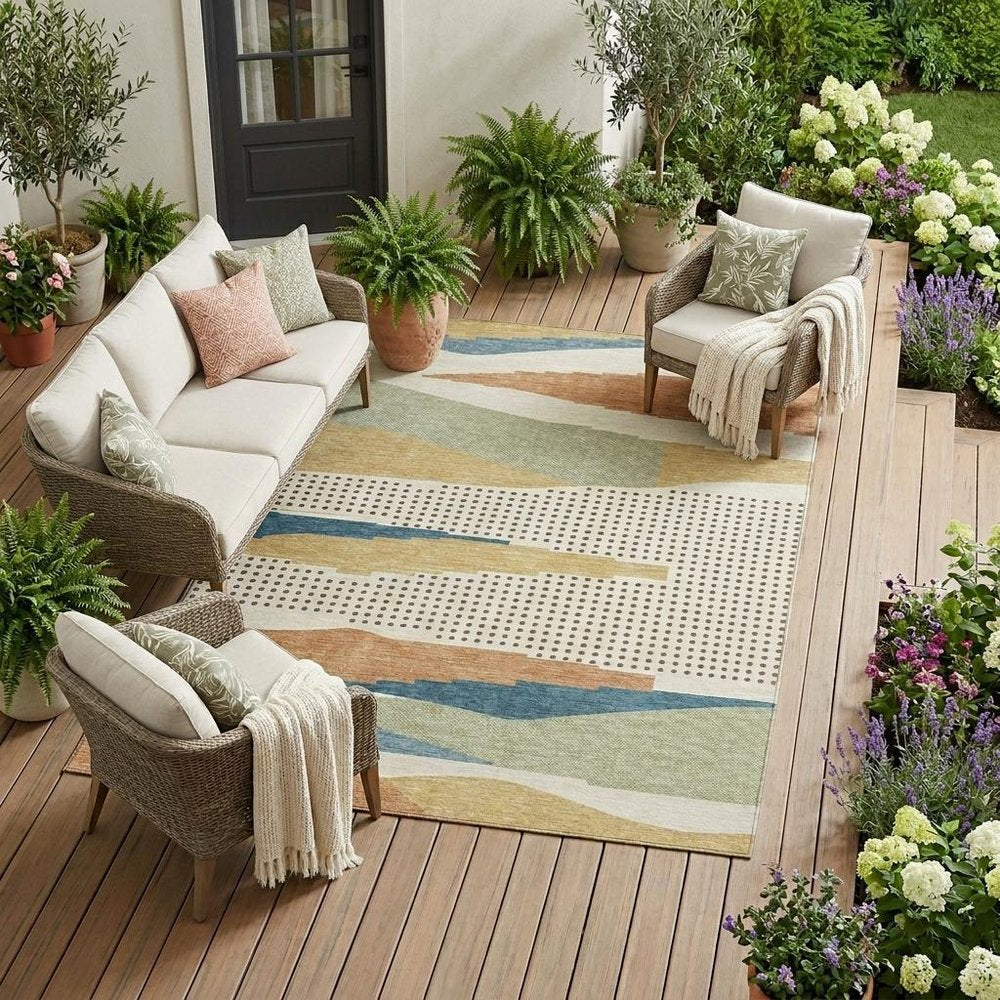 8' X 10' Ivory And Cream Abstract Washable Indoor Outdoor Area Rug HomeRoots