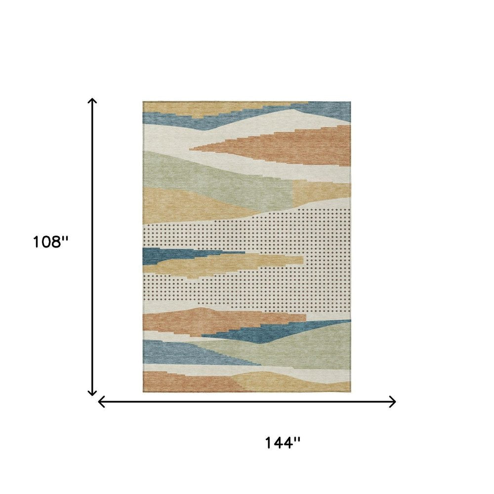 9' X 12' Ivory And Cream Abstract Washable Indoor Outdoor Area Rug HomeRoots