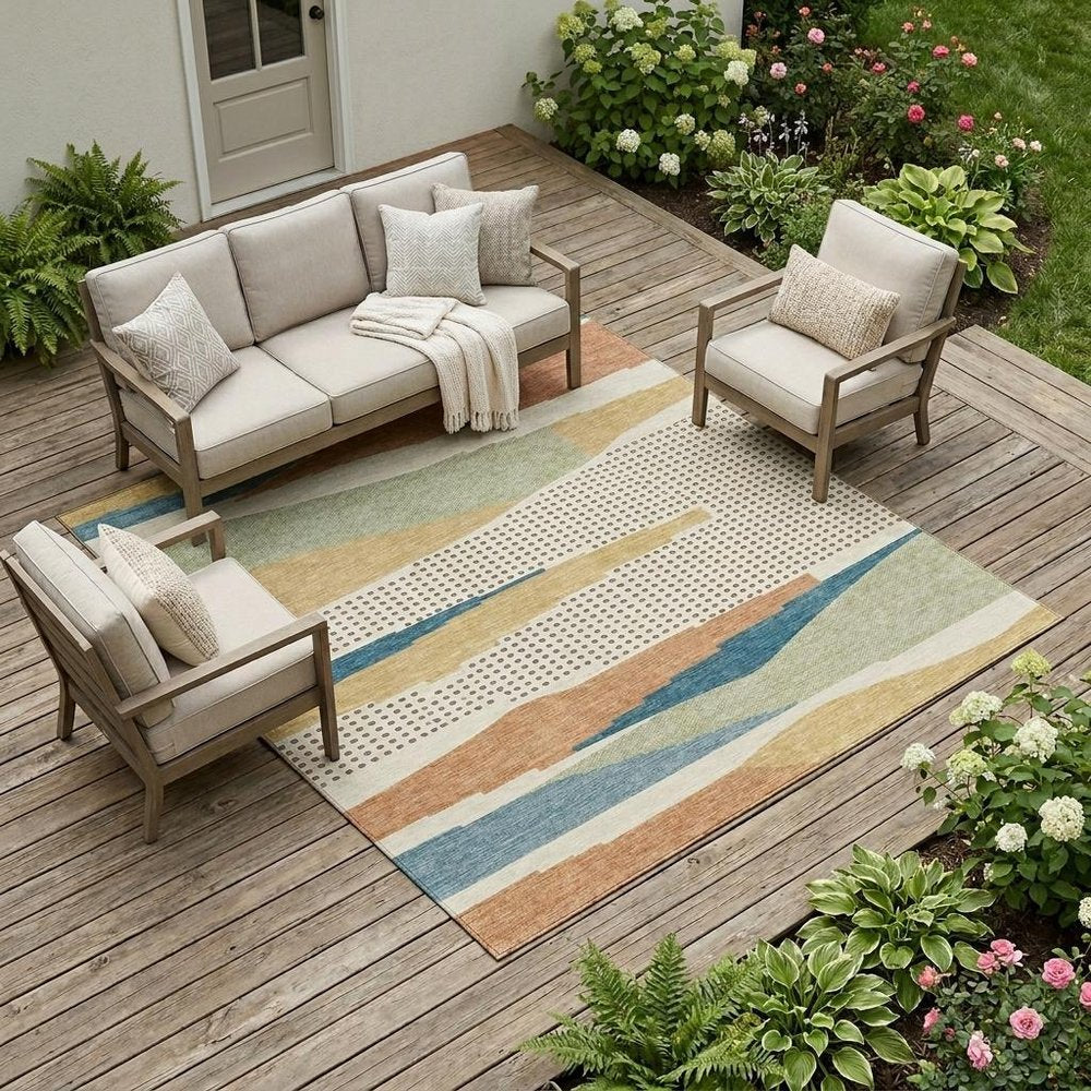 9' X 12' Ivory And Cream Abstract Washable Indoor Outdoor Area Rug HomeRoots