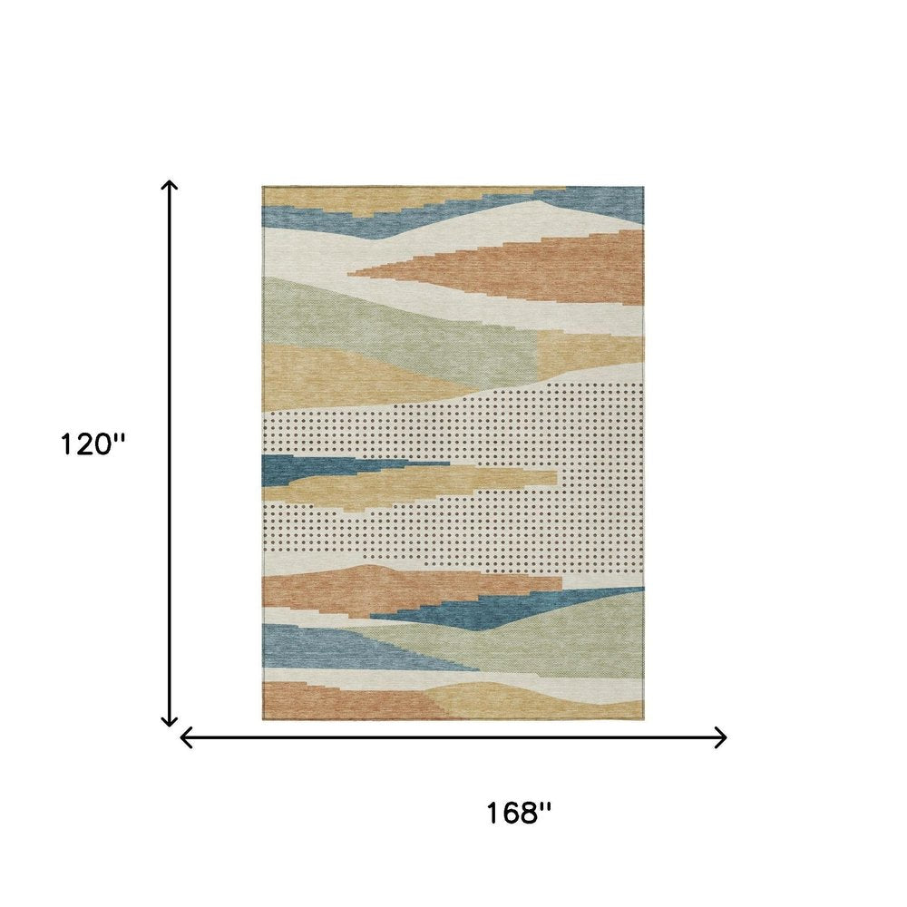 10' X 14' Ivory And Cream Abstract Washable Indoor Outdoor Area Rug HomeRoots