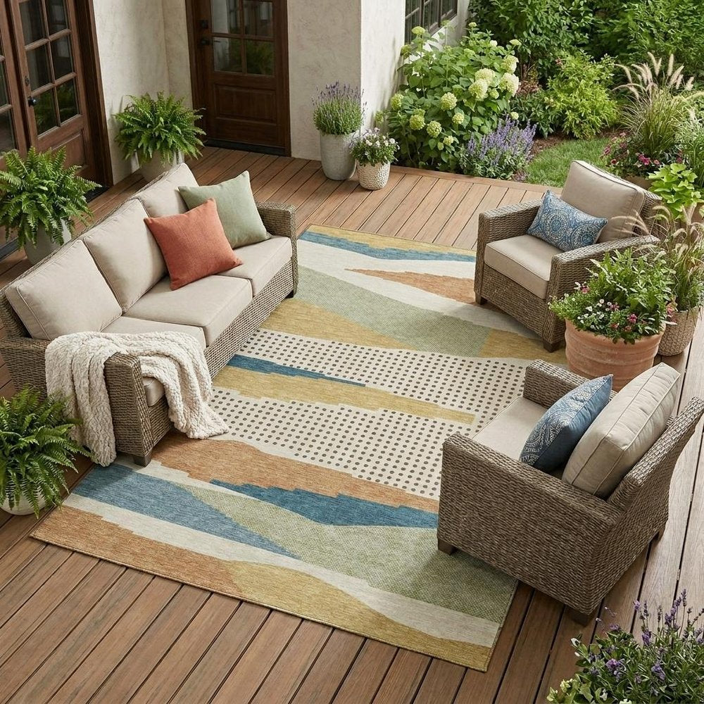 10' X 14' Ivory And Cream Abstract Washable Indoor Outdoor Area Rug HomeRoots