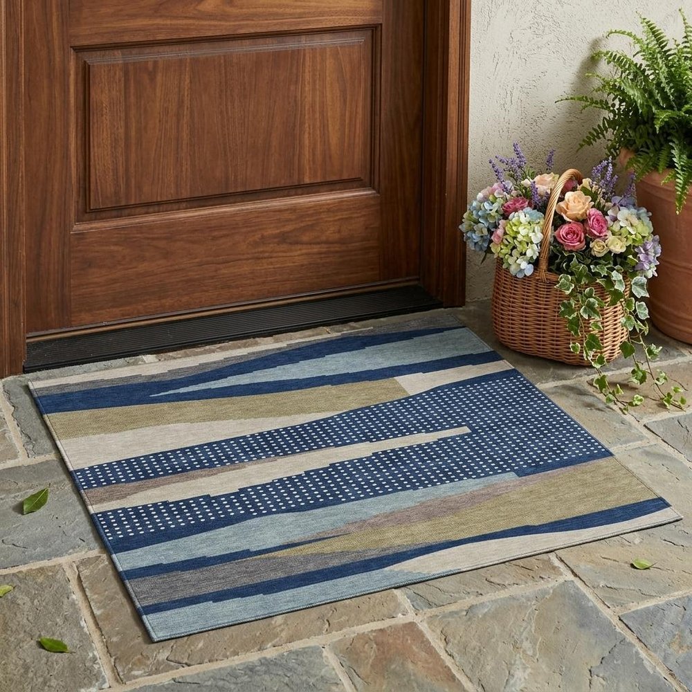 3' X 5' Navy Blue And Blue Abstract Washable Indoor Outdoor Area Rug HomeRoots