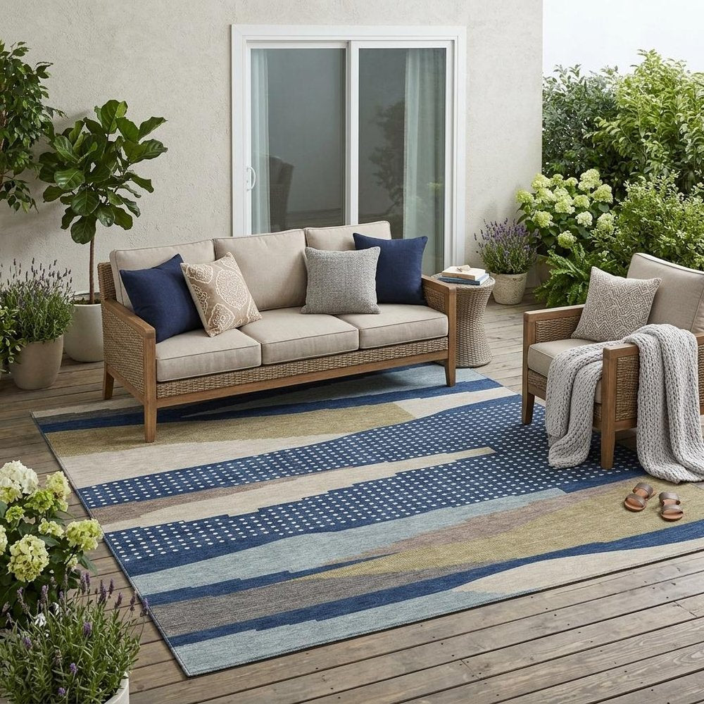5' X 8' Navy Blue And Blue Abstract Washable Indoor Outdoor Area Rug HomeRoots