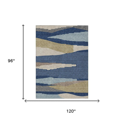 8' X 10' Navy Blue And Blue Abstract Washable Indoor Outdoor Area Rug HomeRoots