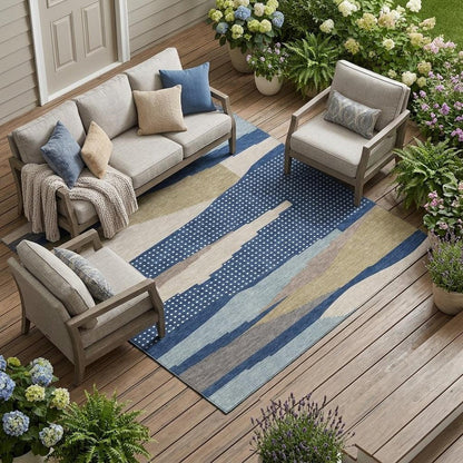 8' X 10' Navy Blue And Blue Abstract Washable Indoor Outdoor Area Rug HomeRoots