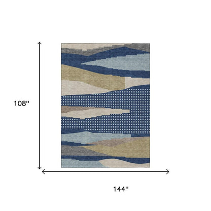 9' X 12' Navy Blue And Blue Abstract Washable Indoor Outdoor Area Rug HomeRoots
