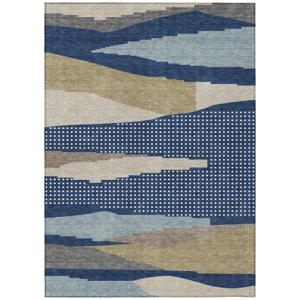 9' X 12' Navy Blue And Blue Abstract Washable Indoor Outdoor Area Rug HomeRoots