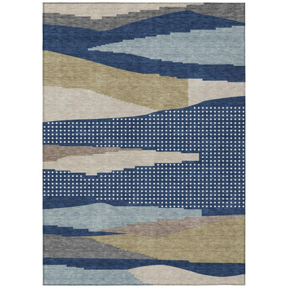9' X 12' Navy Blue And Blue Abstract Washable Indoor Outdoor Area Rug HomeRoots