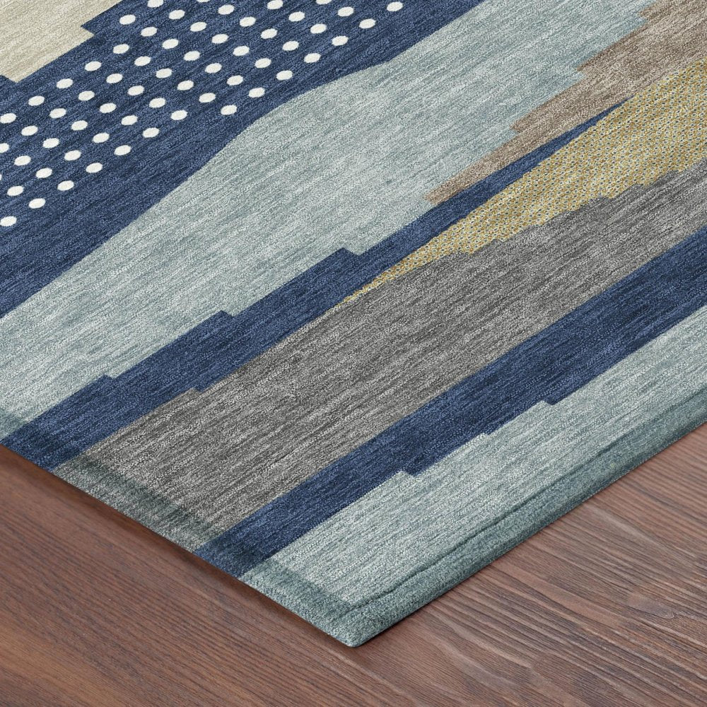 10' X 14' Navy Blue And Blue Abstract Washable Indoor Outdoor Area Rug HomeRoots