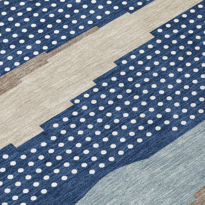 10' X 14' Navy Blue And Blue Abstract Washable Indoor Outdoor Area Rug HomeRoots
