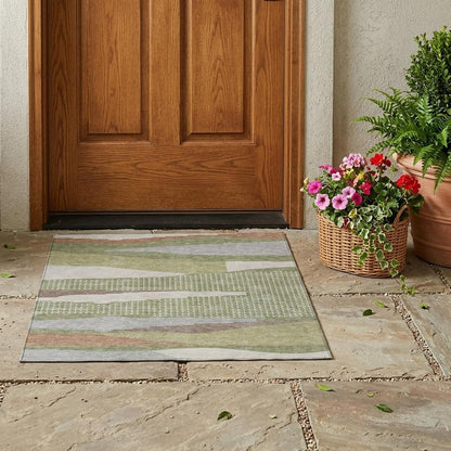 3' X 5' Sage And Green Abstract Washable Indoor Outdoor Area Rug HomeRoots