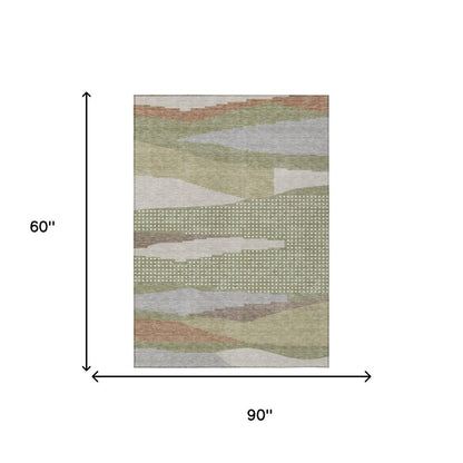 5' X 8' Sage And Green Abstract Washable Indoor Outdoor Area Rug HomeRoots