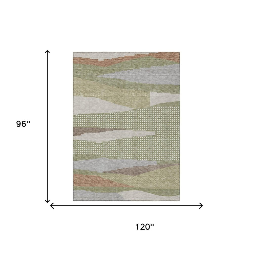 8' X 10' Sage And Green Abstract Washable Indoor Outdoor Area Rug HomeRoots