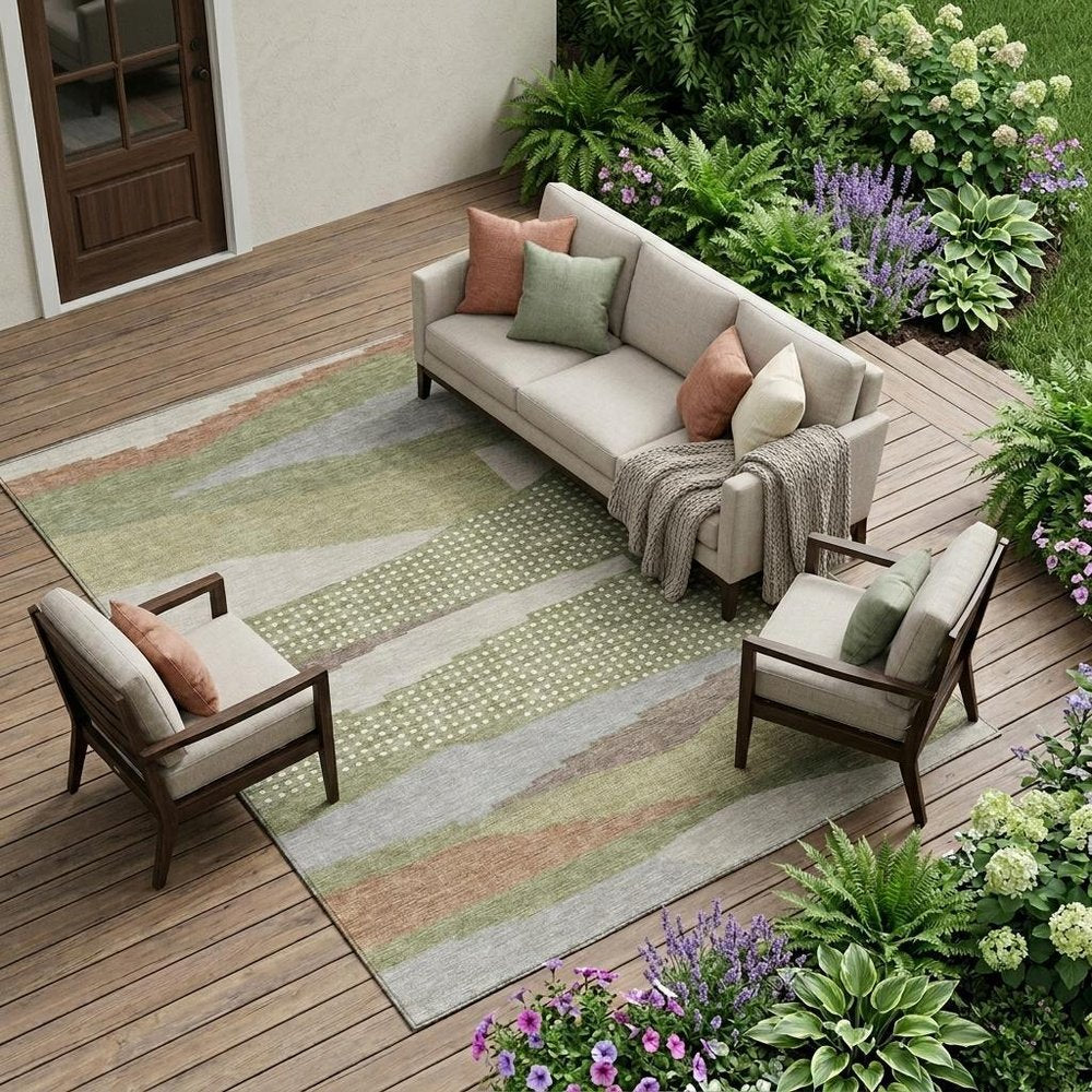 9' X 12' Sage And Green Abstract Washable Indoor Outdoor Area Rug HomeRoots