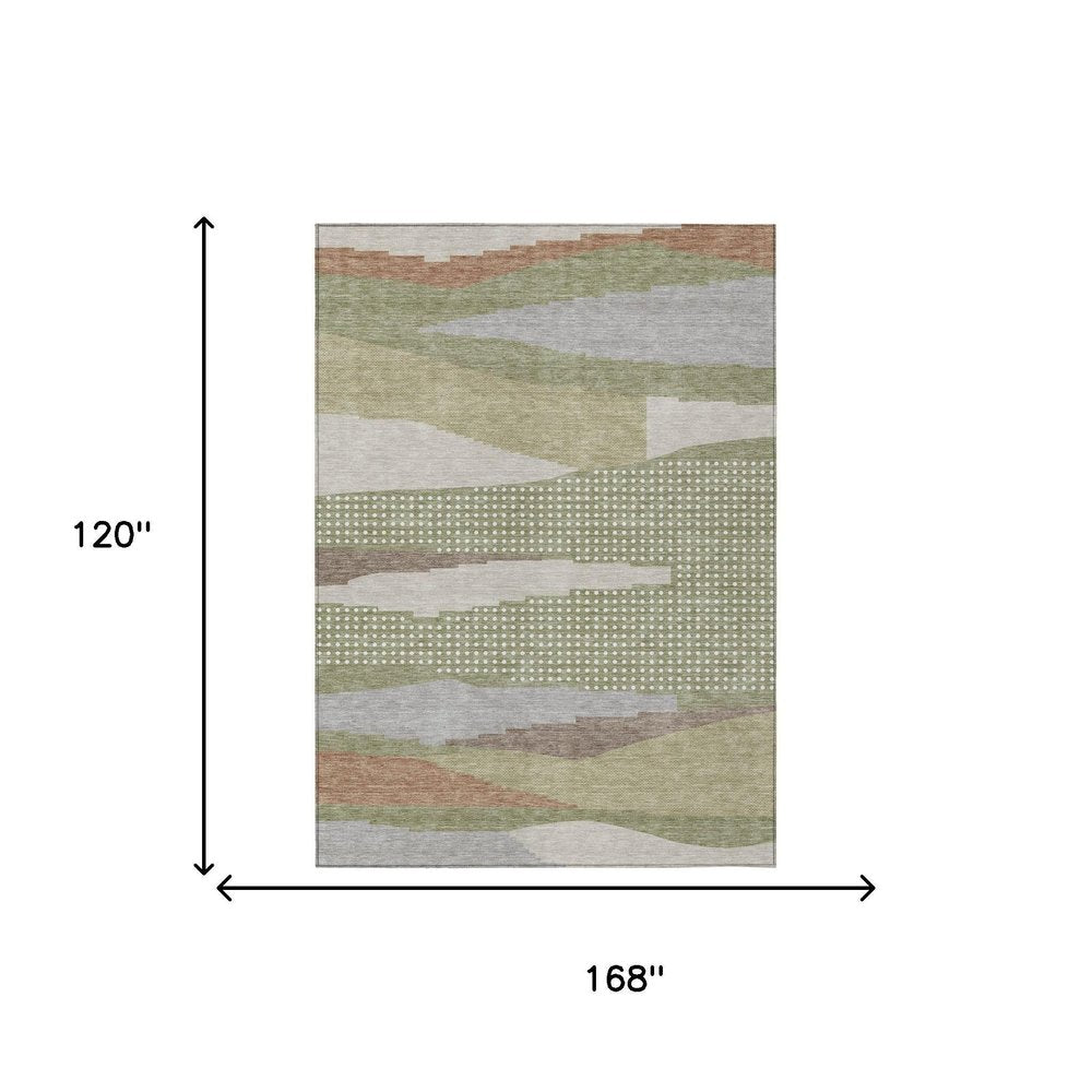 10' X 14' Sage And Green Abstract Washable Indoor Outdoor Area Rug HomeRoots