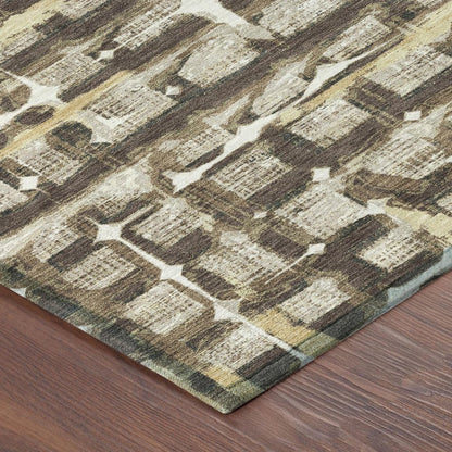 3' X 5' Beige And Brown Geometric Washable Indoor Outdoor Area Rug HomeRoots