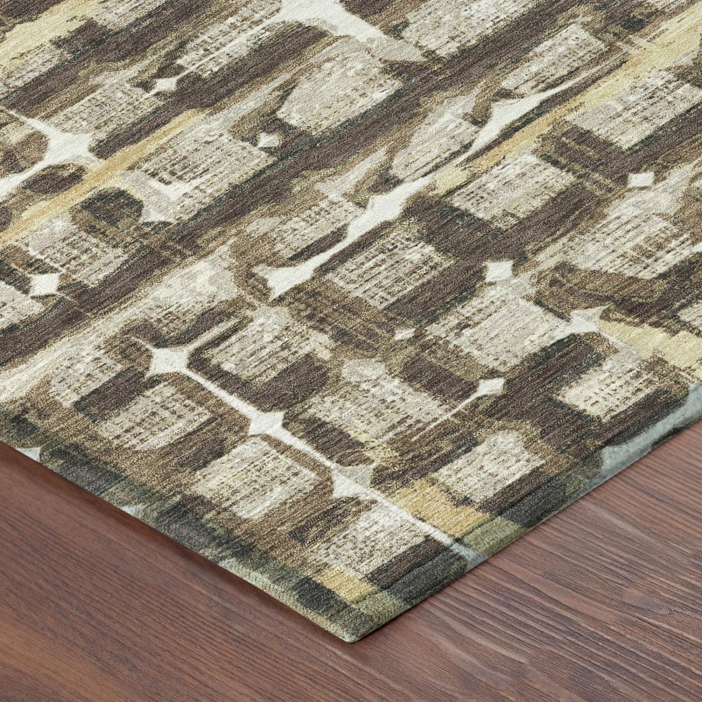 3' X 5' Beige And Brown Geometric Washable Indoor Outdoor Area Rug HomeRoots